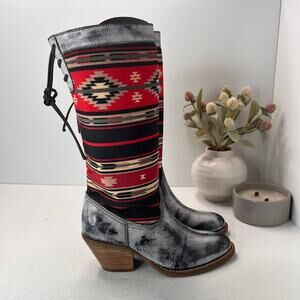 Dingo Western Southwest Neoprene Knee High Boot Black/White/Red Women 7M NWB